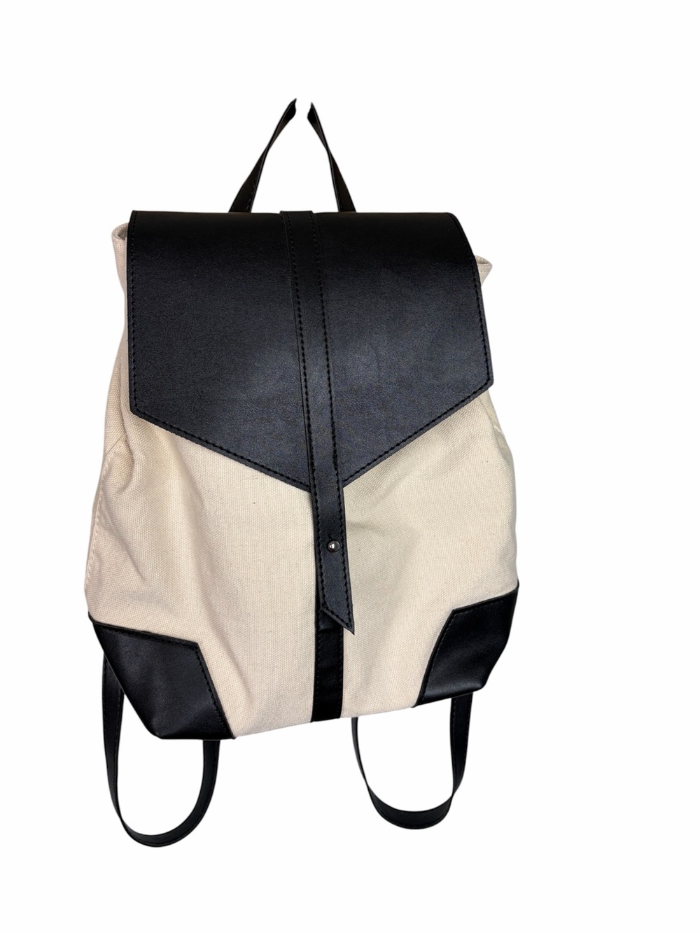 Deux Lux Demi Backpack, Ivory Canvas & Black Faux Leather